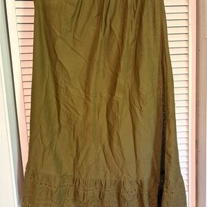 Gudrun Sjoden Olive Green Maxi Skirt with Eyelet Hem